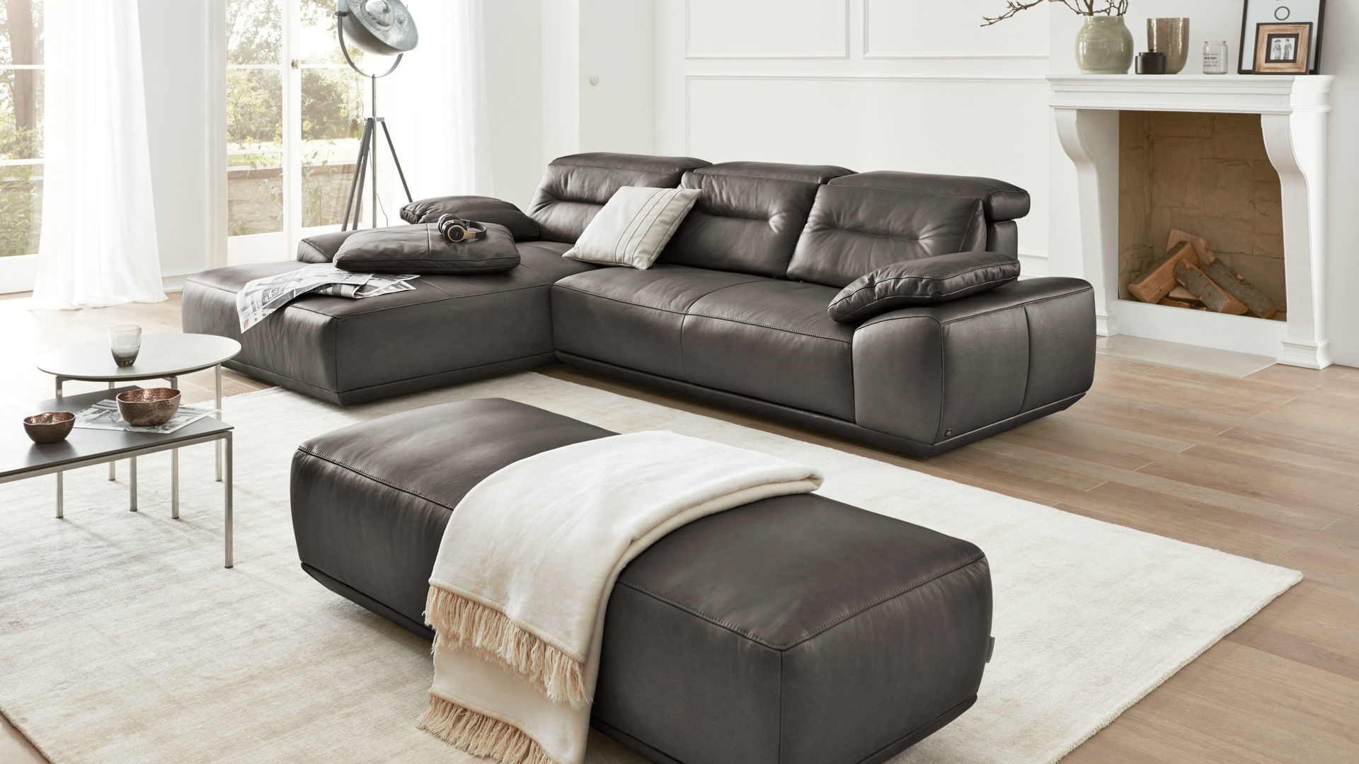 Interliving Sofa Serie 4000 Eckkombination Graphitfarbenes Leder Z39 94