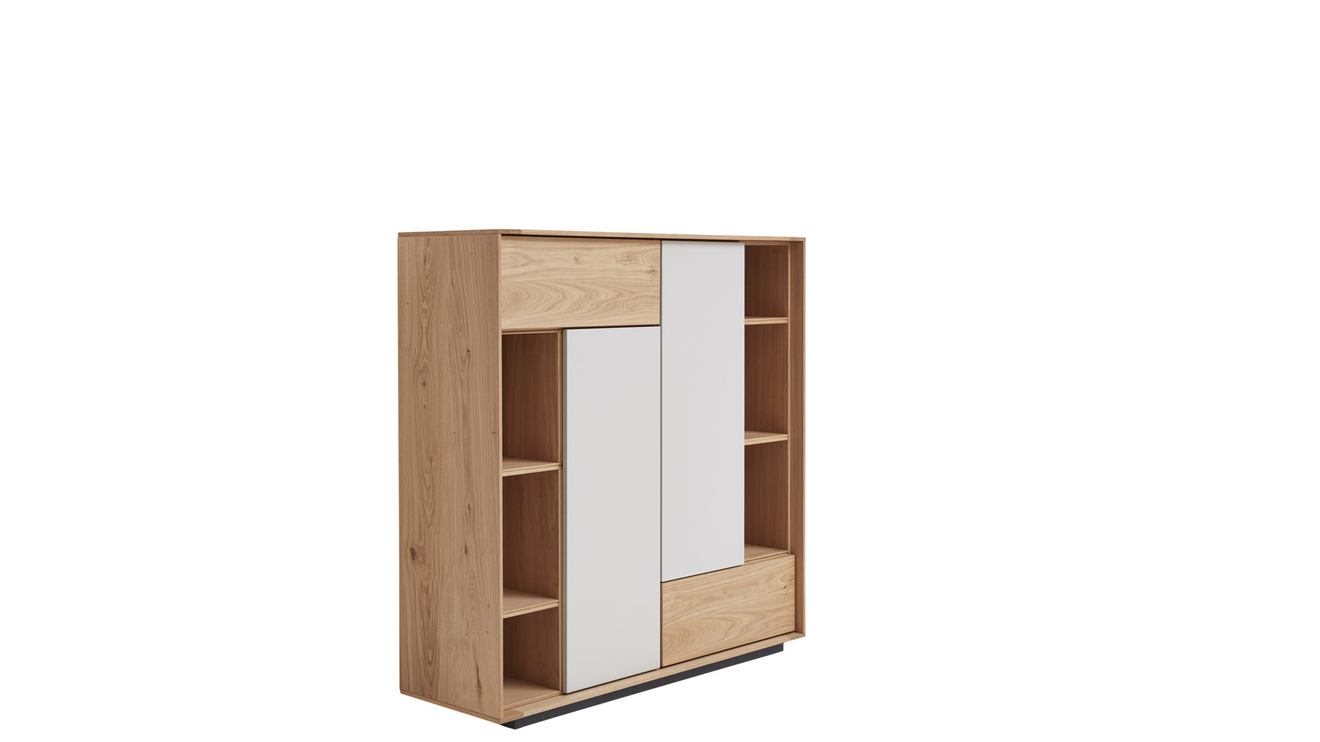 Interliving Esszimmer Serie 5602 Highboard Mit Kaminholzoptik Lichtgrauer Lack Helle Wildeiche Drei Türen Eine Schu