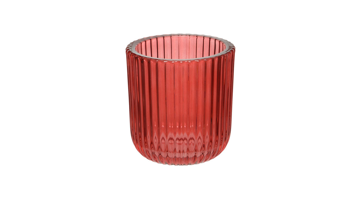 Kerzenständer Interliving BEST BUDDYS! aus Glas in Rot Interliving BEST BUDDYS! Teelichtglas Weihnachtsrot schmal geriffelt - Höhe ca. 9 cm